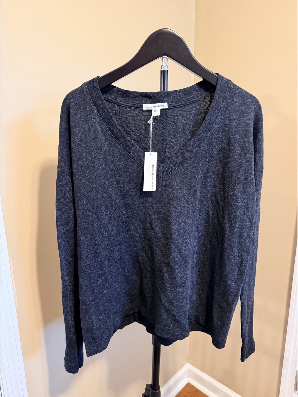 NWT Standard James Perse Charcoal V Neck Sweater Size 1
